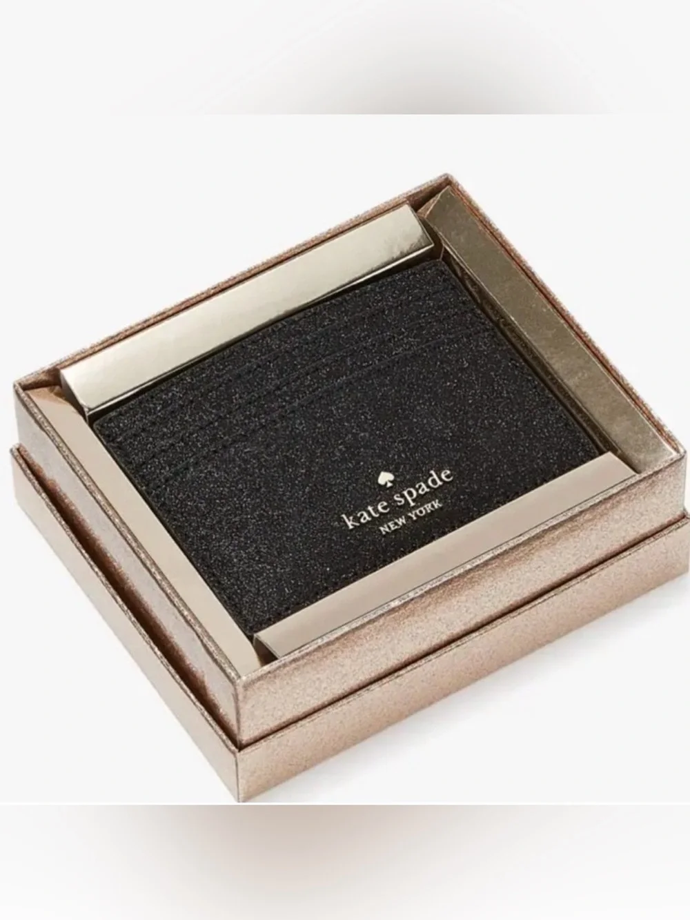 kate spade Glimmer Glitter Small Card Holder. NWT Black BOXED